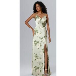 A and W Bridal Blue Floral Print Bridesmaid, Formal Dress V- neck Sz 6 NWOT